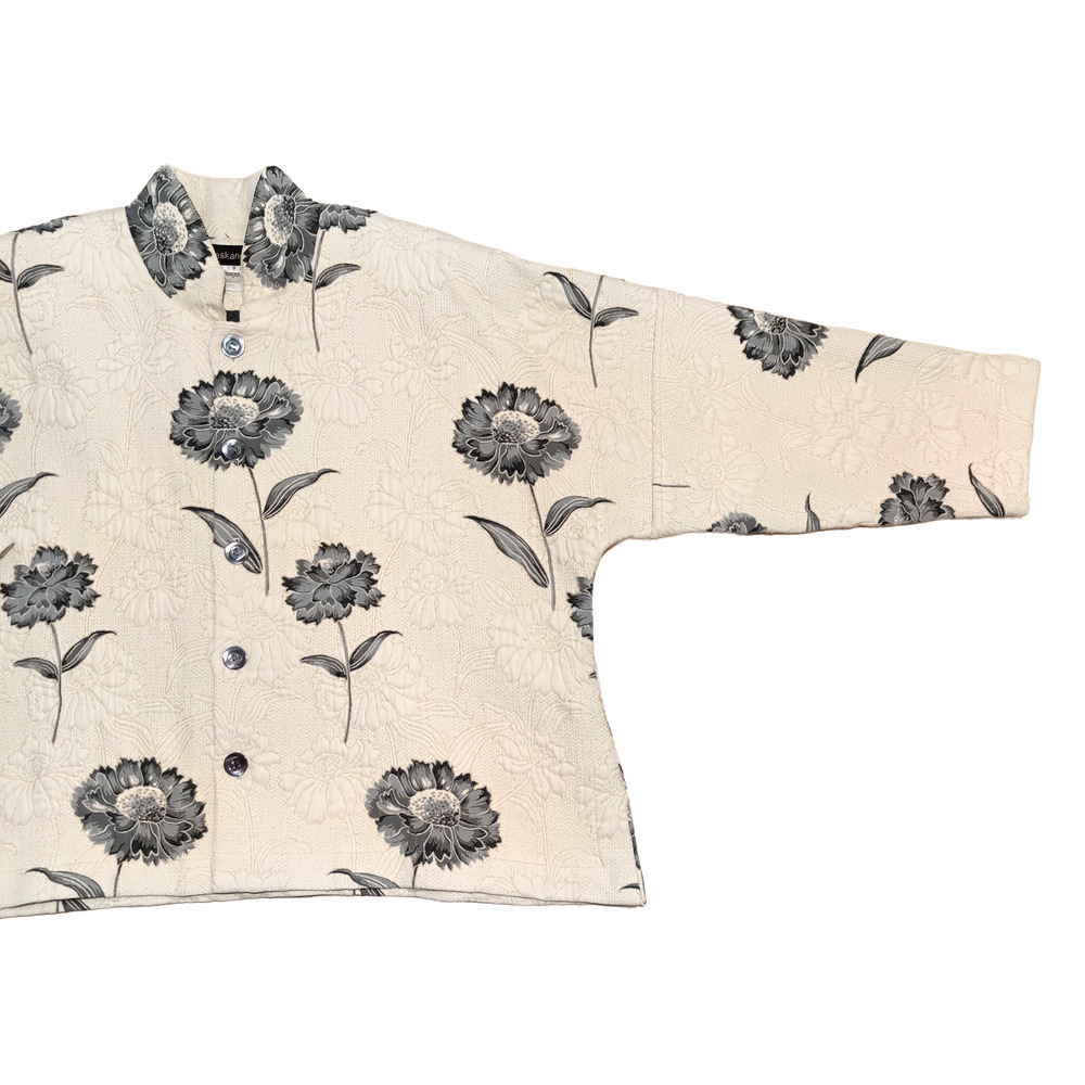 eskandar Floral Quilted Button Jacket Size OS Cream Refined Statement Designer - Picture 9 of 16